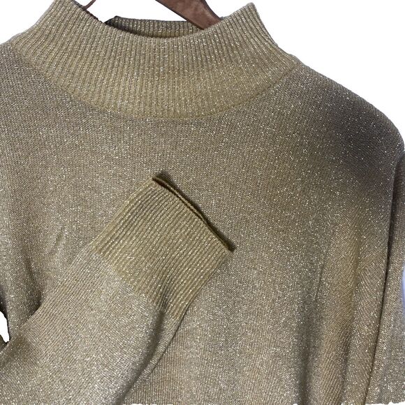 Vintage MILANO DESIGN Sweater Gold Metallic Mock Neck Fine Knit Womens XL - Picture 1 of 10